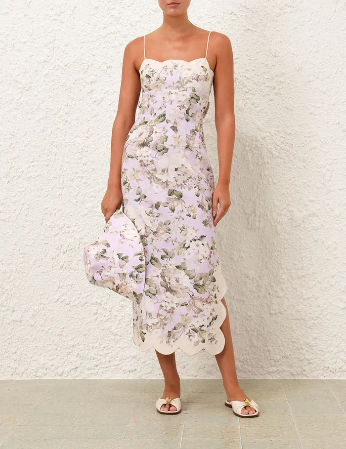 Women Zimmermann Dresses and Coverups Acacia Scallop Midi Dress Lilac Floral