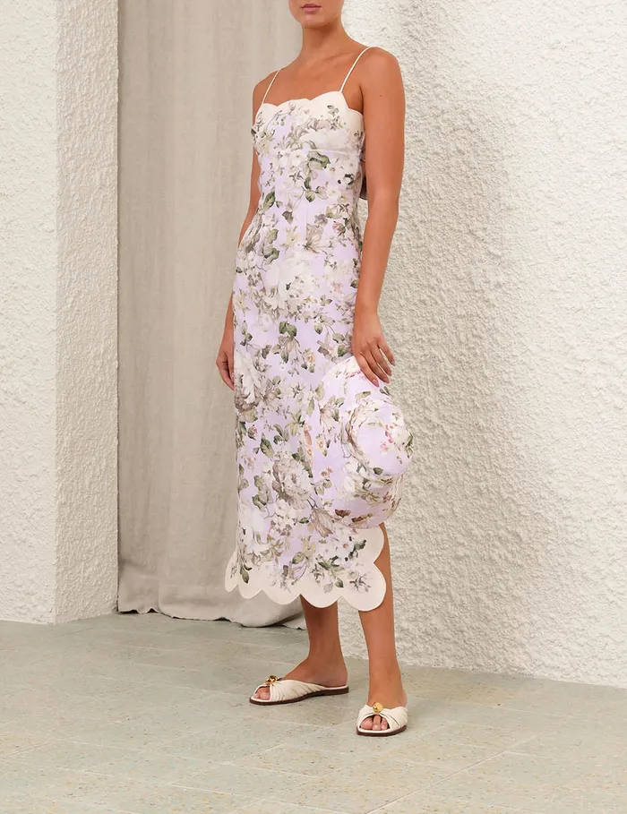 Women Zimmermann Dresses and Coverups Acacia Scallop Midi Dress Lilac Floral