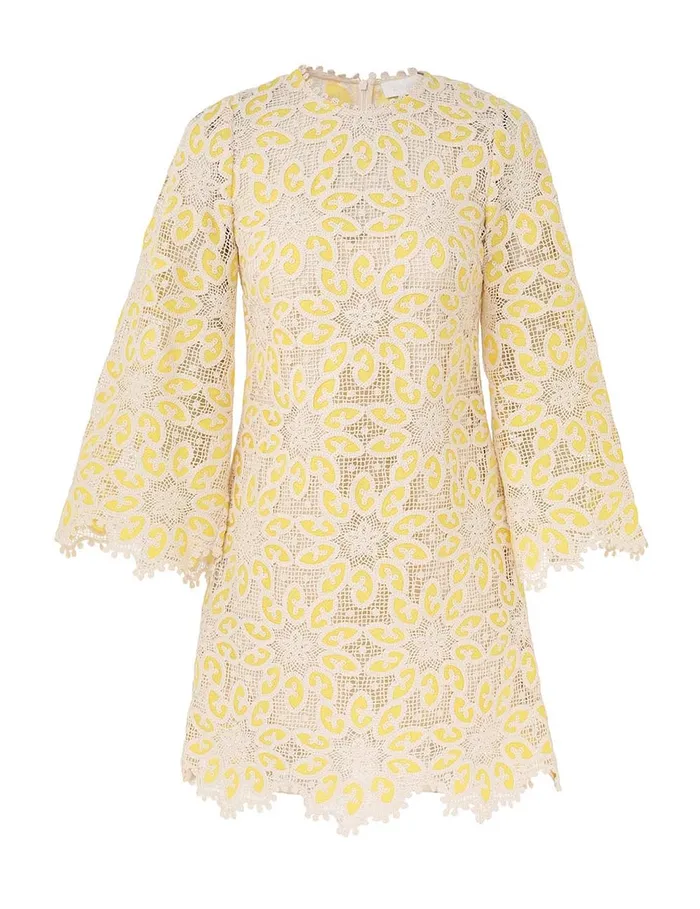 Women Zimmermann Dresses and Coverups Golden Lace Mini Dress Creamyellow