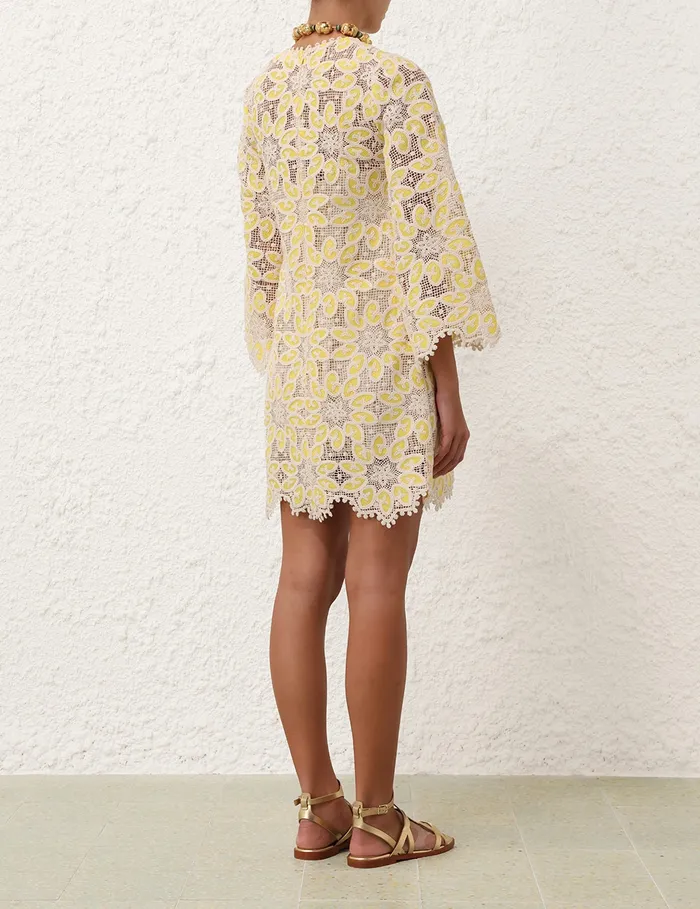 Women Zimmermann Dresses and Coverups Golden Lace Mini Dress Creamyellow