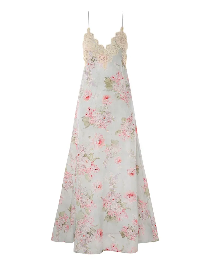 Women Zimmermann Dresses and Coverups Halliday ALine Maxi Dress Blue Watercolour Floral