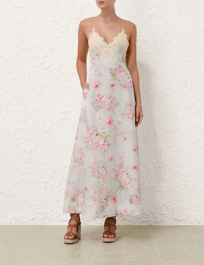 Women Zimmermann Dresses and Coverups Halliday ALine Maxi Dress Blue Watercolour Floral