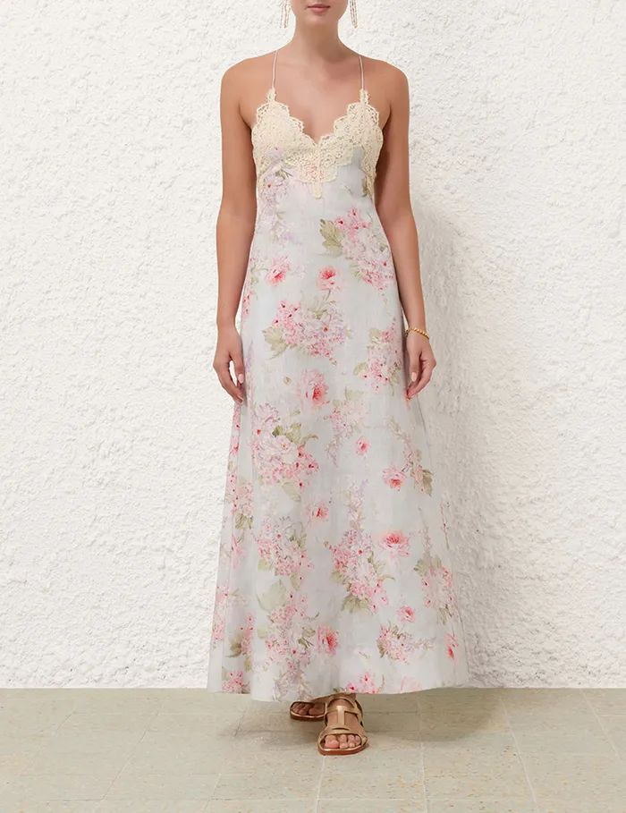 Women Zimmermann Dresses and Coverups Halliday ALine Maxi Dress Blue Watercolour Floral