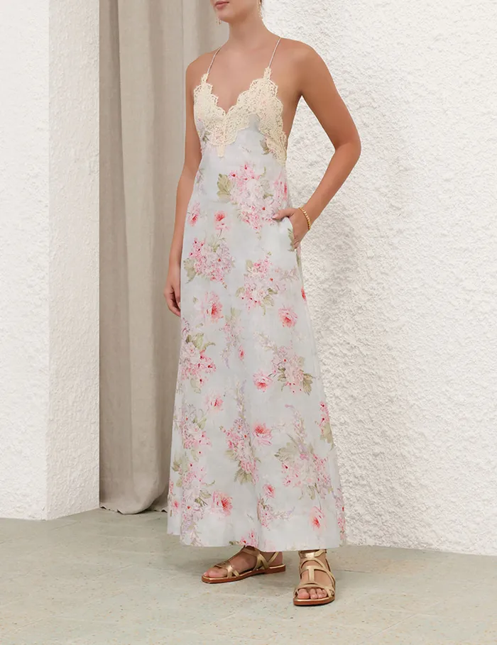 Women Zimmermann Dresses and Coverups Halliday ALine Maxi Dress Blue Watercolour Floral