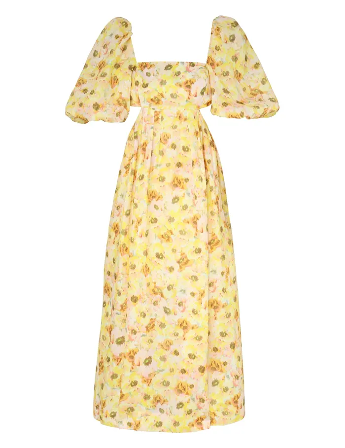 Women Zimmermann Dresses and Coverups Lightburst Cut Out Midi Dress Yellow Floral