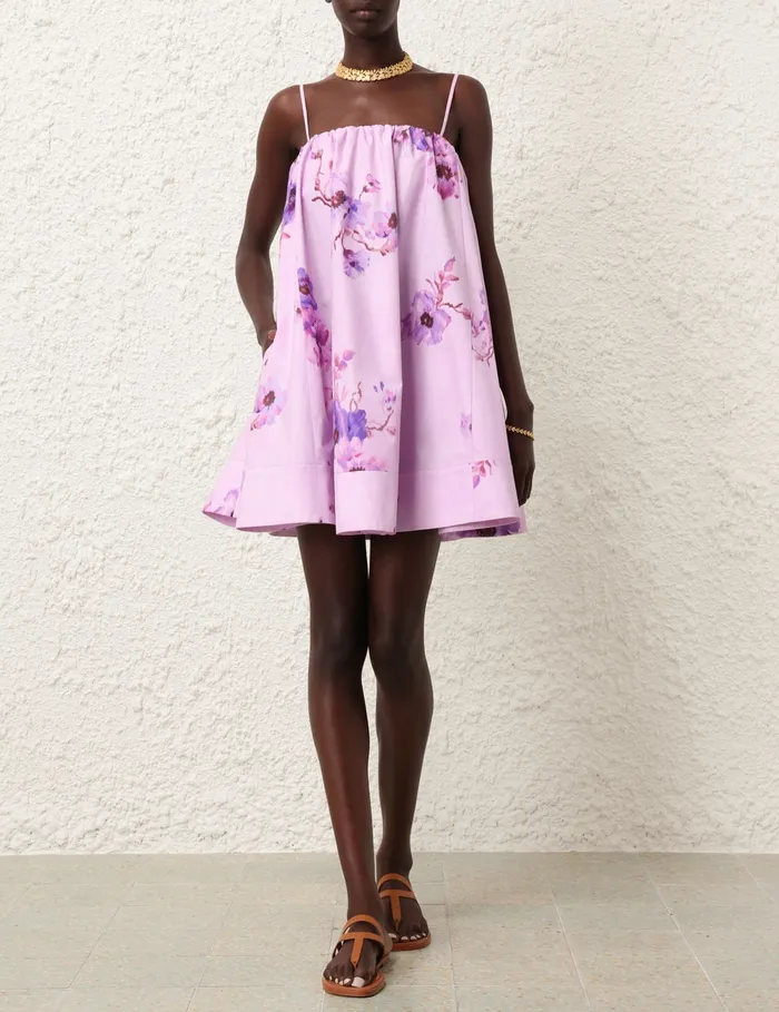 Women Zimmermann Dresses and Coverups Lightburst Puff Mini Dress Purple Floral