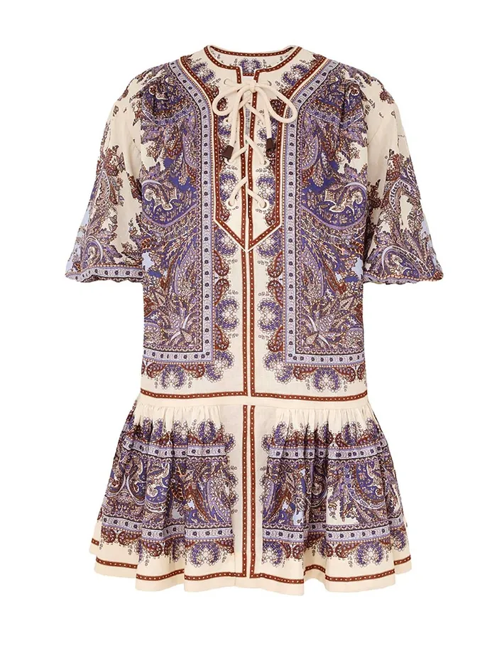 Women Zimmermann Dresses and Coverups Ottie Eyelet Mini Dress Purple Paisley