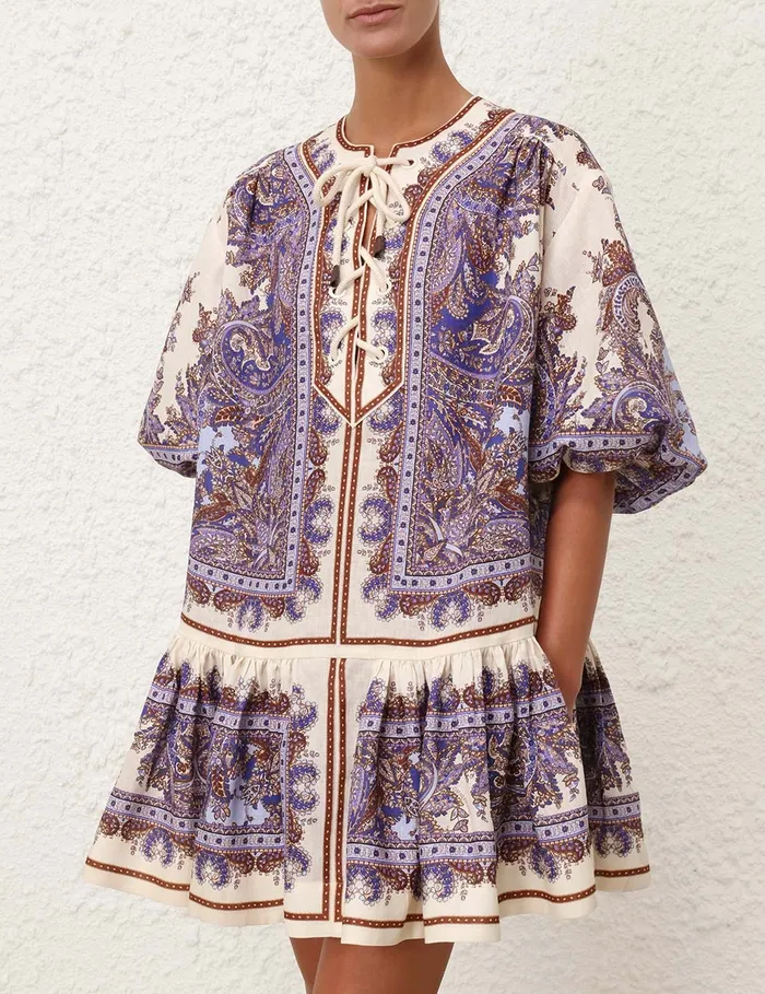 Women Zimmermann Dresses and Coverups Ottie Eyelet Mini Dress Purple Paisley