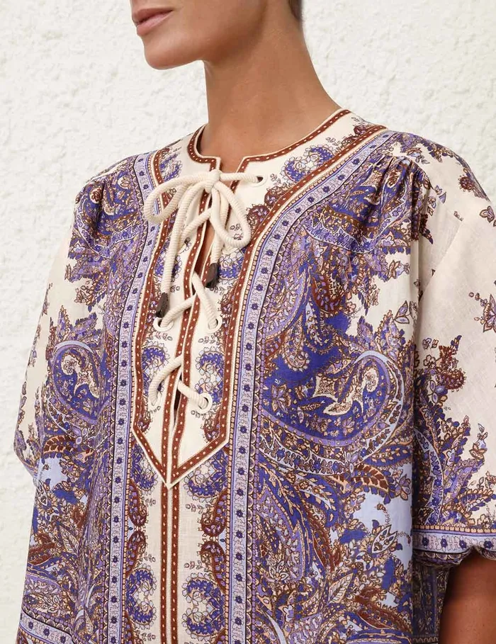 Women Zimmermann Dresses and Coverups Ottie Eyelet Mini Dress Purple Paisley