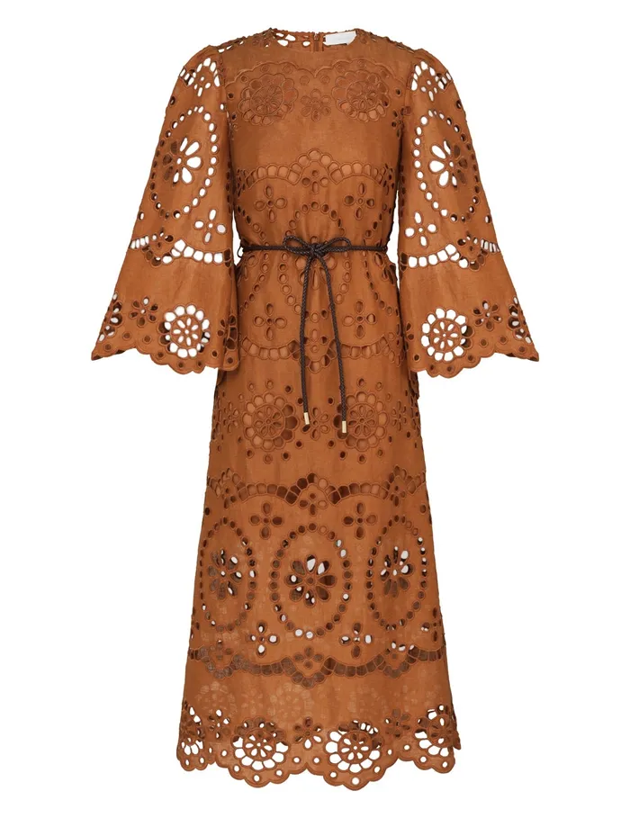 Women Zimmermann Dresses and Coverups Pop Embroidered Midi Dress Tan