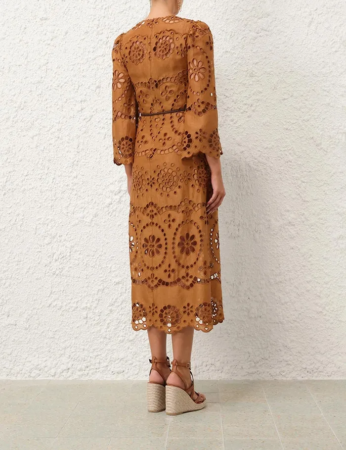 Women Zimmermann Dresses and Coverups Pop Embroidered Midi Dress Tan