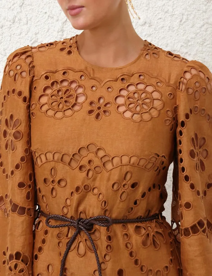 Women Zimmermann Dresses and Coverups Pop Embroidered Midi Dress Tan