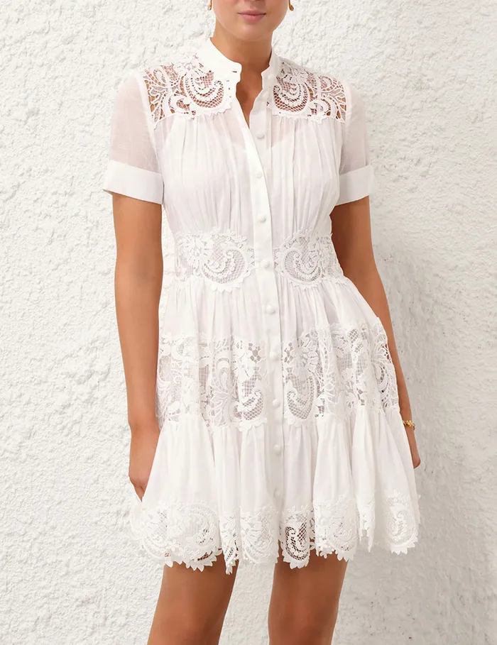 Women Zimmermann Dresses and Coverups Pop Lace Trimmed Mini Dress Ivory