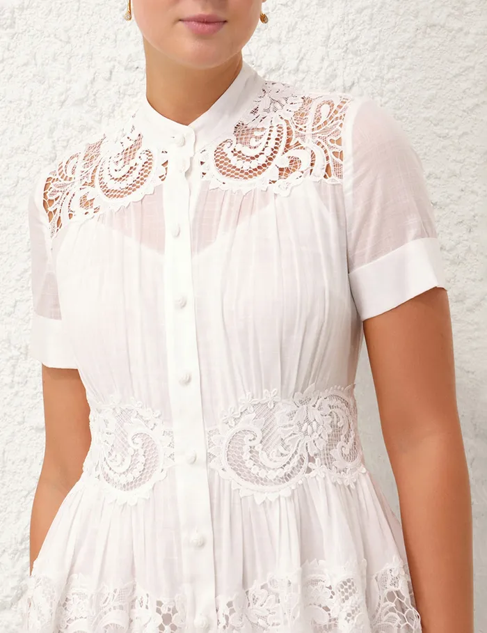 Women Zimmermann Dresses and Coverups Pop Lace Trimmed Mini Dress Ivory