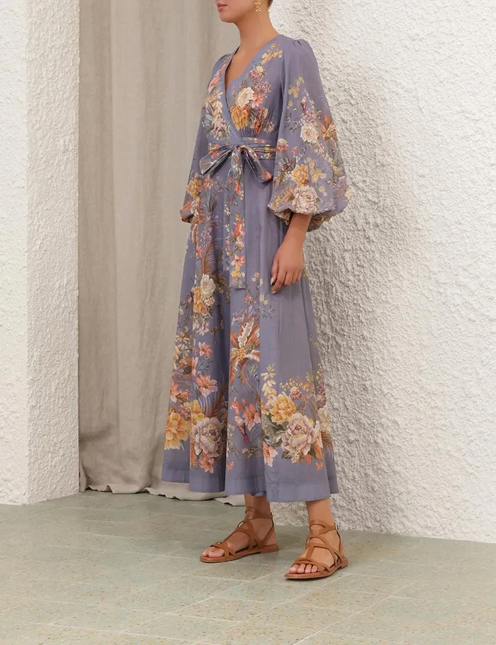 Women Zimmermann Dresses and Coverups Tallow Wrap Midi Dress Teal Multi Floral
