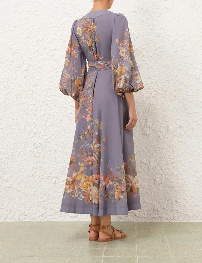 Women Zimmermann Dresses and Coverups Tallow Wrap Midi Dress Teal Multi Floral