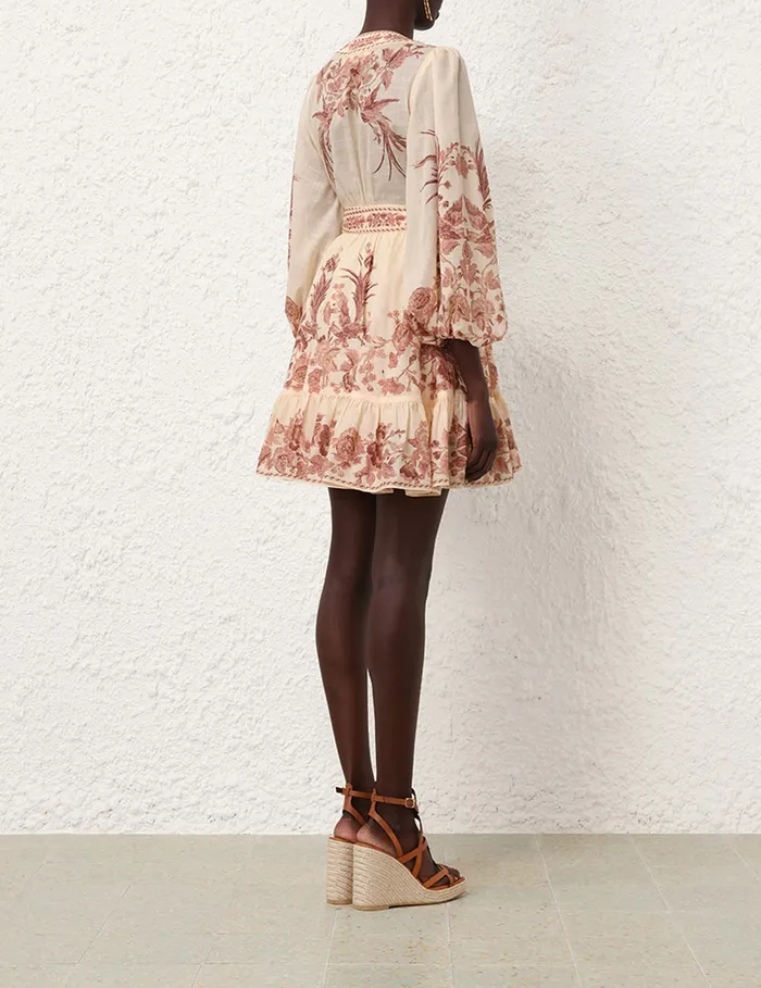 Women Zimmermann Dresses and Coverups Waverly Wrap Mini Dress Creampink Bird