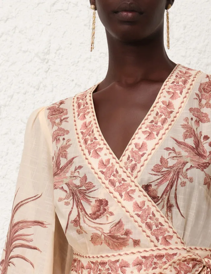 Women Zimmermann Dresses and Coverups Waverly Wrap Mini Dress Creampink Bird