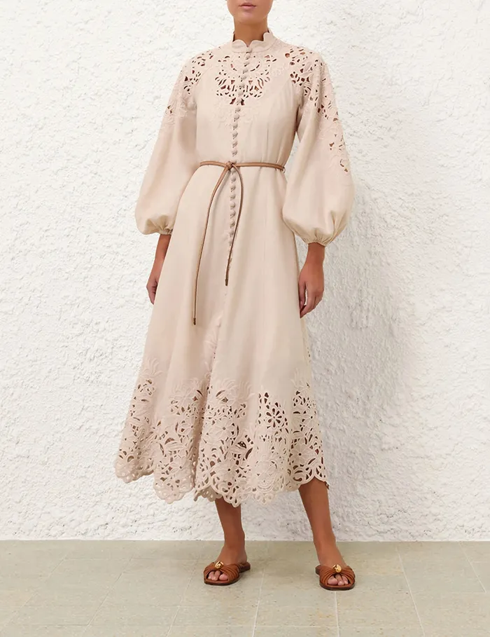Women Zimmermann Dresses and Coverups Wylie Embroidered Billow Dress Cream