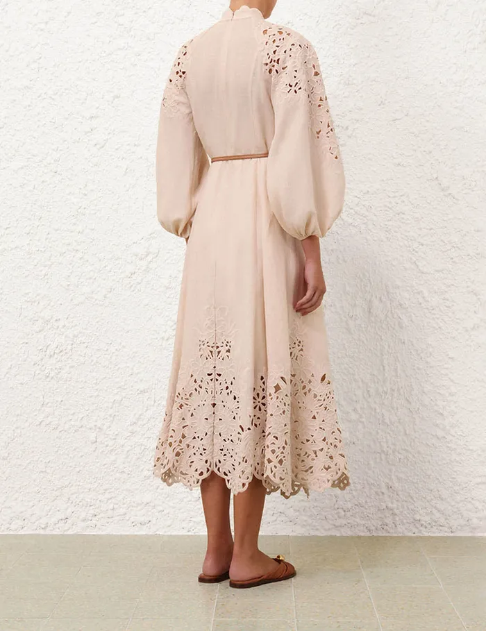 Women Zimmermann Dresses and Coverups Wylie Embroidered Billow Dress Cream