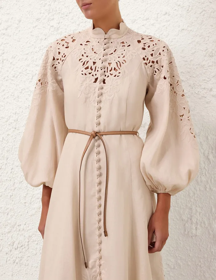 Women Zimmermann Dresses and Coverups Wylie Embroidered Billow Dress Cream