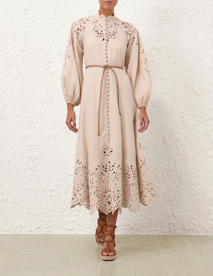 Women Zimmermann Dresses and Coverups Wylie Embroidered Billow Dress Cream