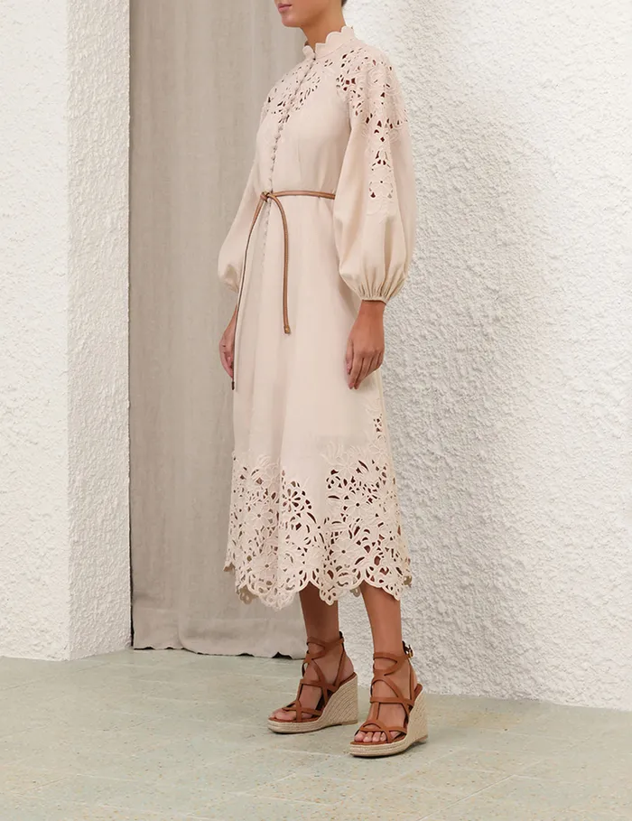 Women Zimmermann Dresses and Coverups Wylie Embroidered Billow Dress Cream