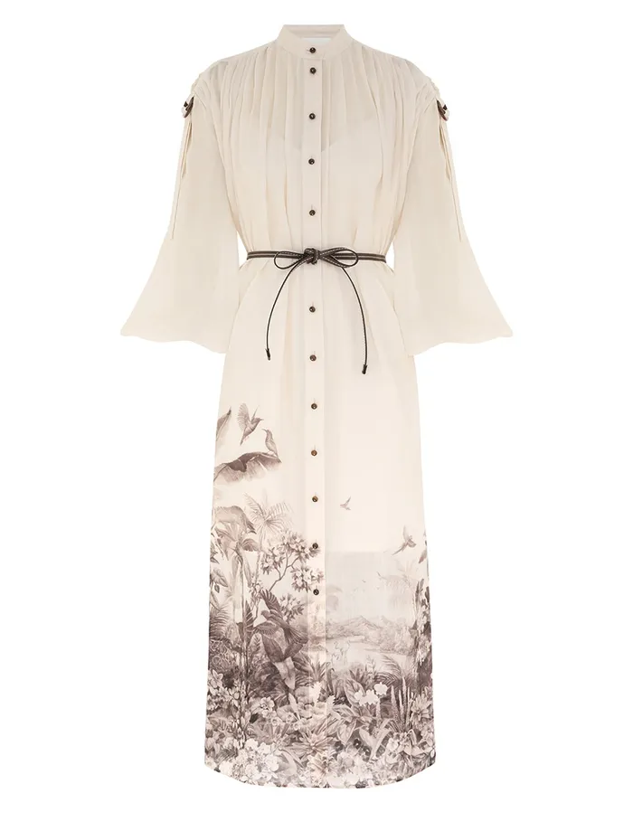 Women Zimmermann Dresses and Coverups Wylie Midi Shirt Dress Sepia Palm