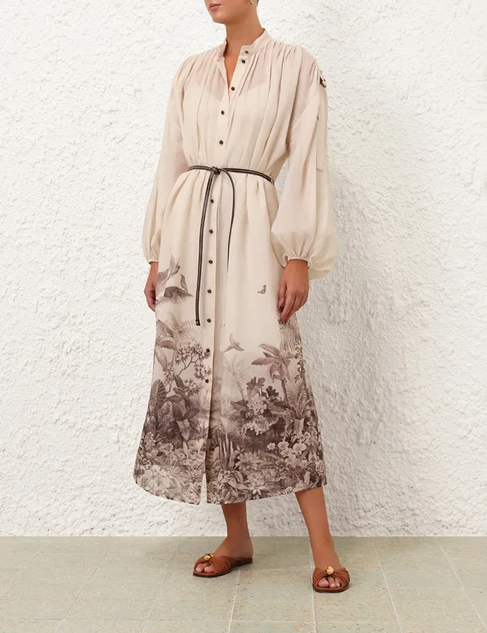 Women Zimmermann Dresses and Coverups Wylie Midi Shirt Dress Sepia Palm