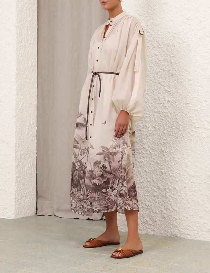 Women Zimmermann Dresses and Coverups Wylie Midi Shirt Dress Sepia Palm