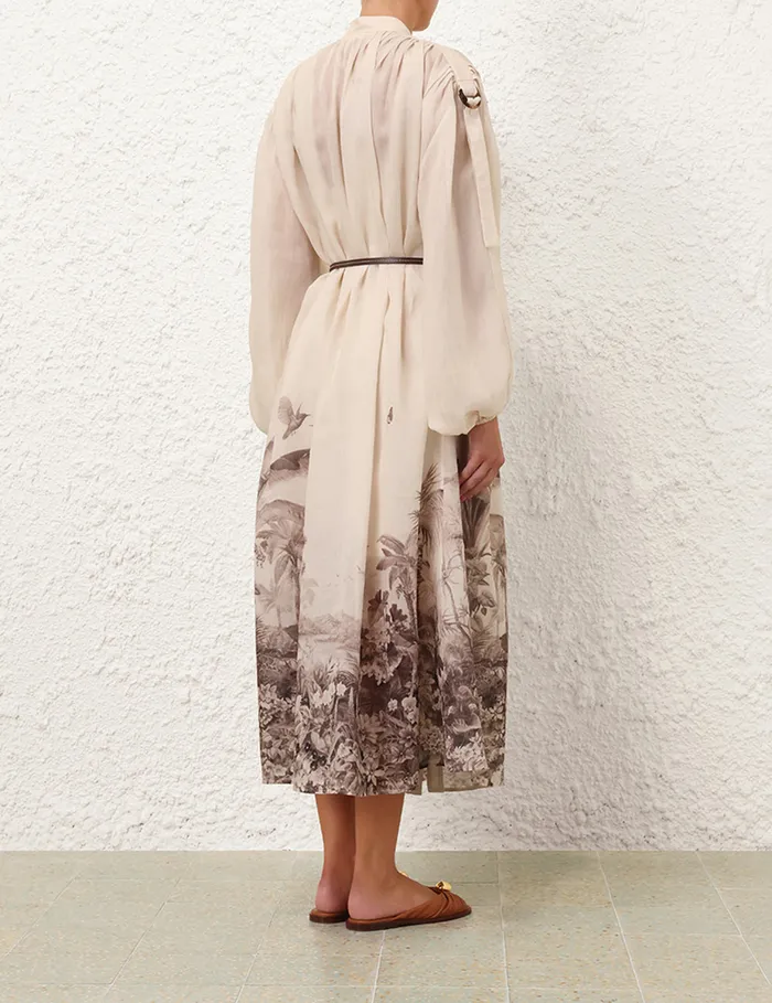 Women Zimmermann Dresses and Coverups Wylie Midi Shirt Dress Sepia Palm