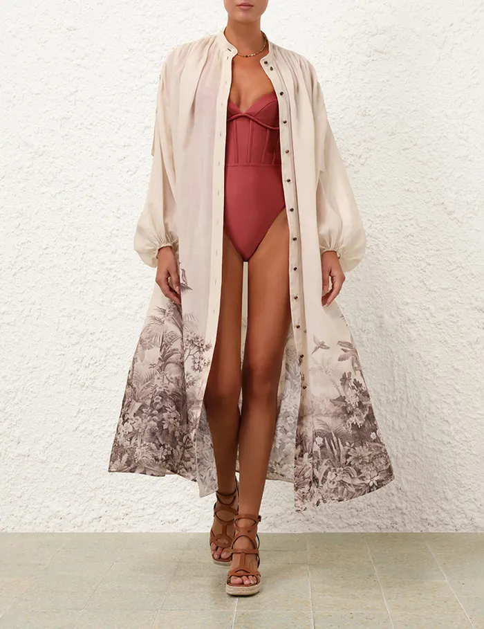 Women Zimmermann Dresses and Coverups Wylie Midi Shirt Dress Sepia Palm