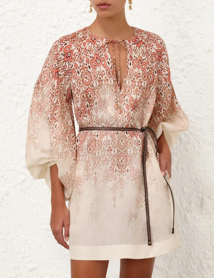 Women Zimmermann Dresses and Coverups Wylie Mini Dress Peach Ikat