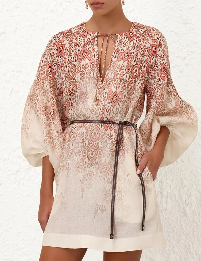 Women Zimmermann Dresses and Coverups Wylie Mini Dress Peach Ikat