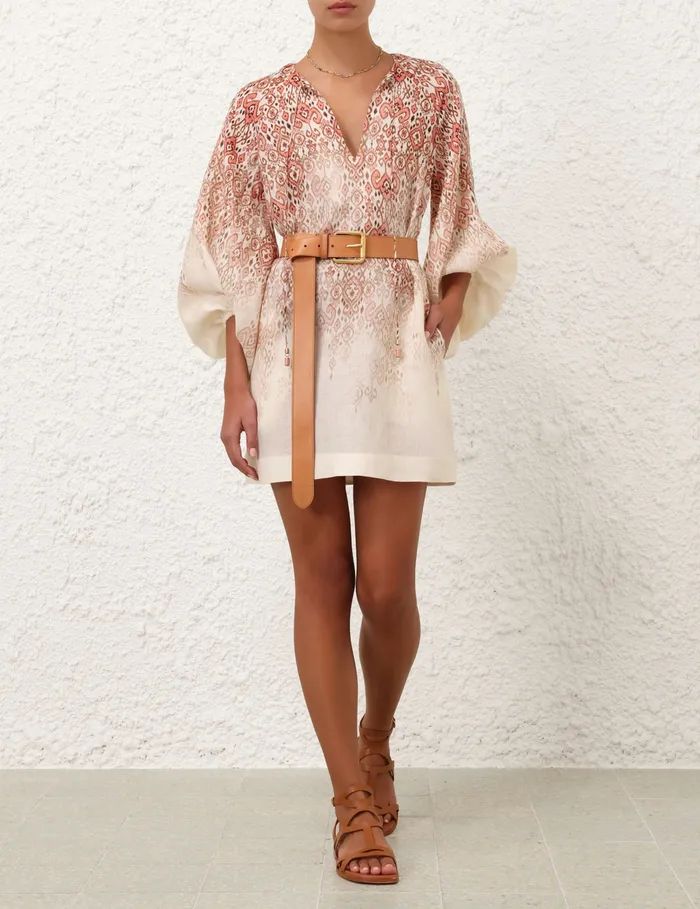 Women Zimmermann Dresses and Coverups Wylie Mini Dress Peach Ikat