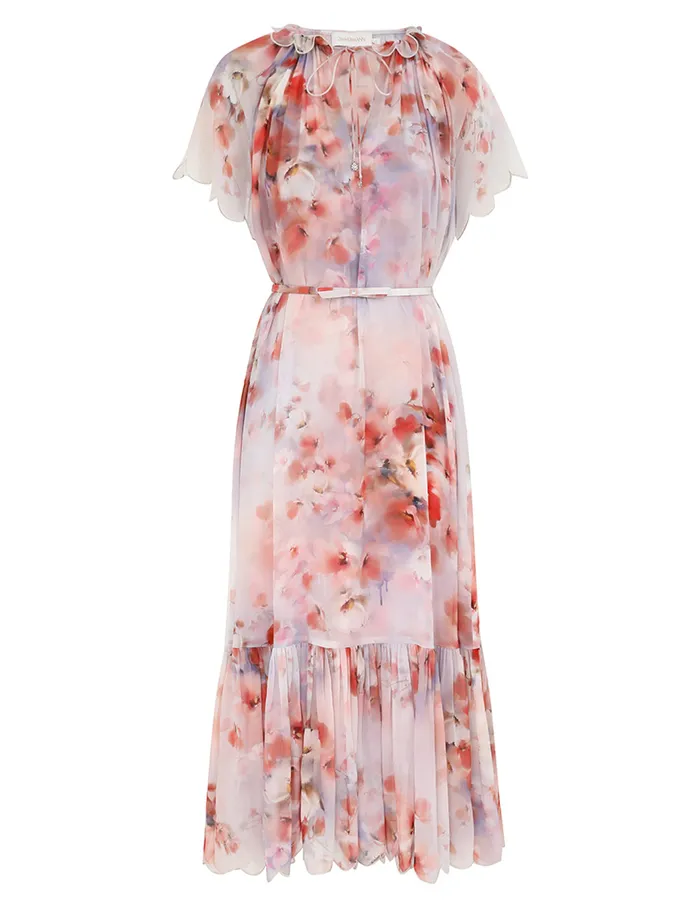 Women Zimmermann Dresses Crush Flutter Midi Dress Scarlet Floral