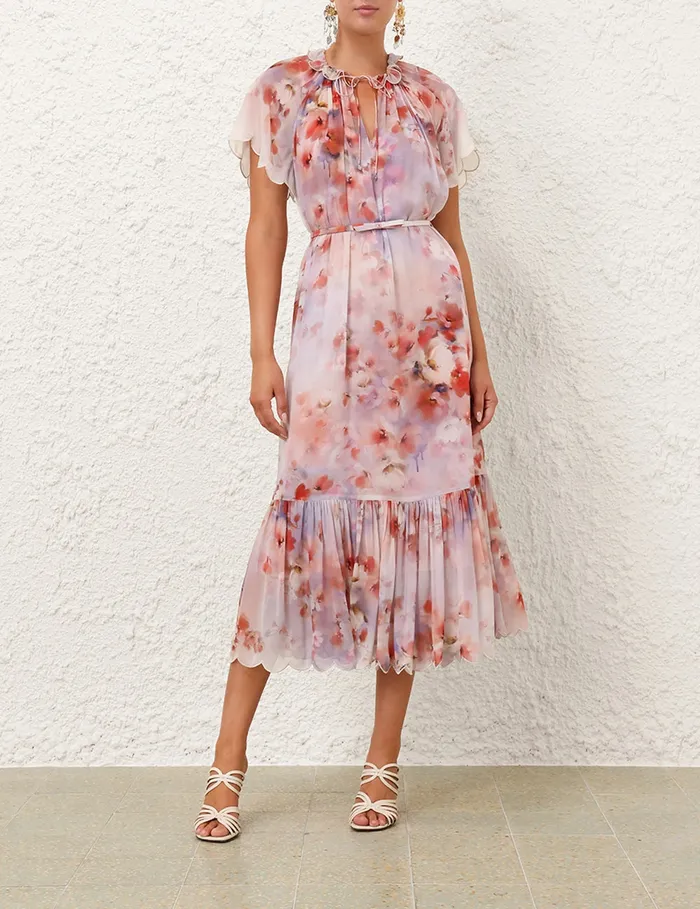 Women Zimmermann Dresses Crush Flutter Midi Dress Scarlet Floral
