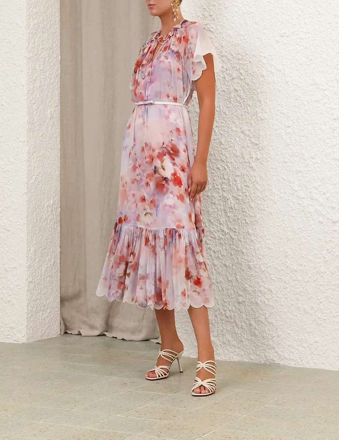 Women Zimmermann Dresses Crush Flutter Midi Dress Scarlet Floral