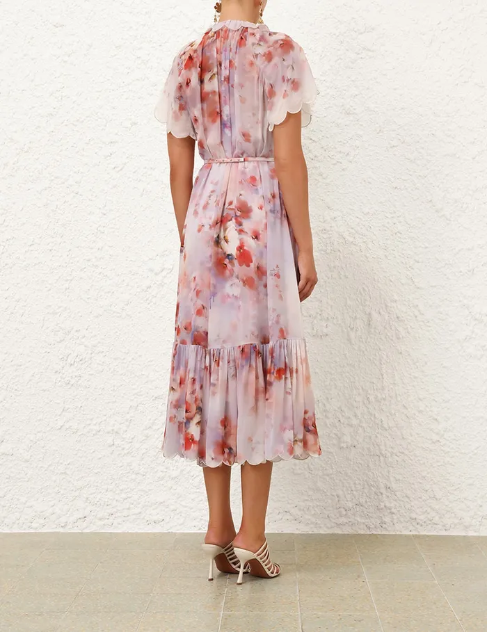 Women Zimmermann Dresses Crush Flutter Midi Dress Scarlet Floral