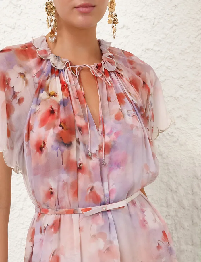 Women Zimmermann Dresses Crush Flutter Midi Dress Scarlet Floral