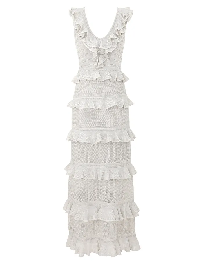 Women Zimmermann Dresses Crush Frilled VNeck Midi Silver