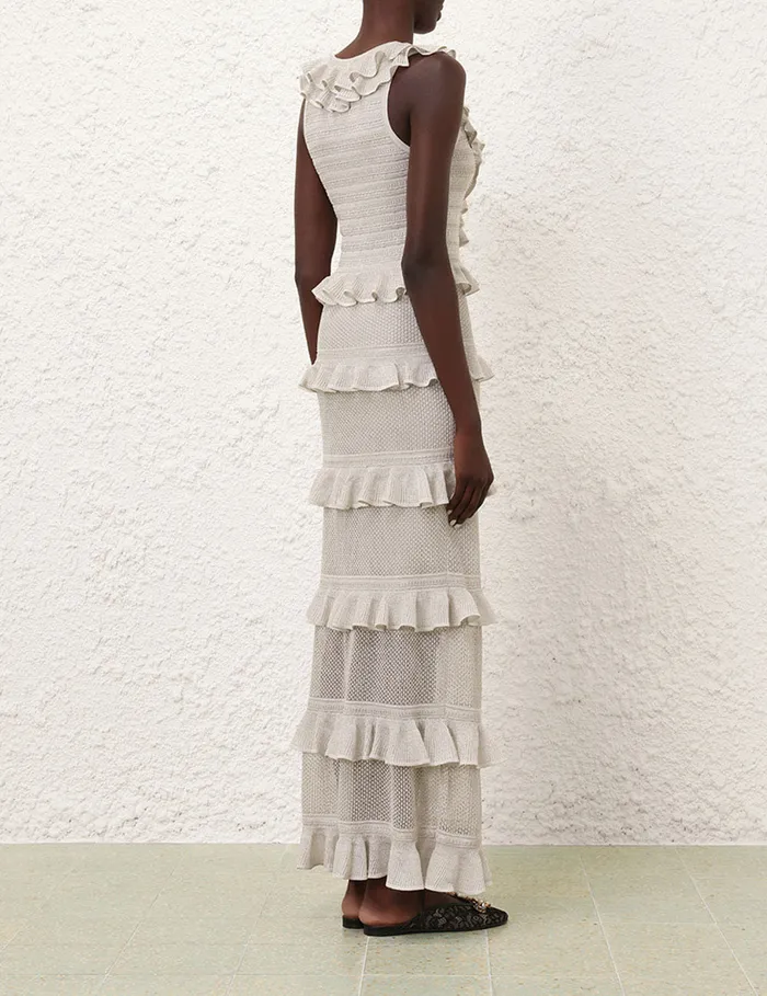 Women Zimmermann Dresses Crush Frilled VNeck Midi Silver