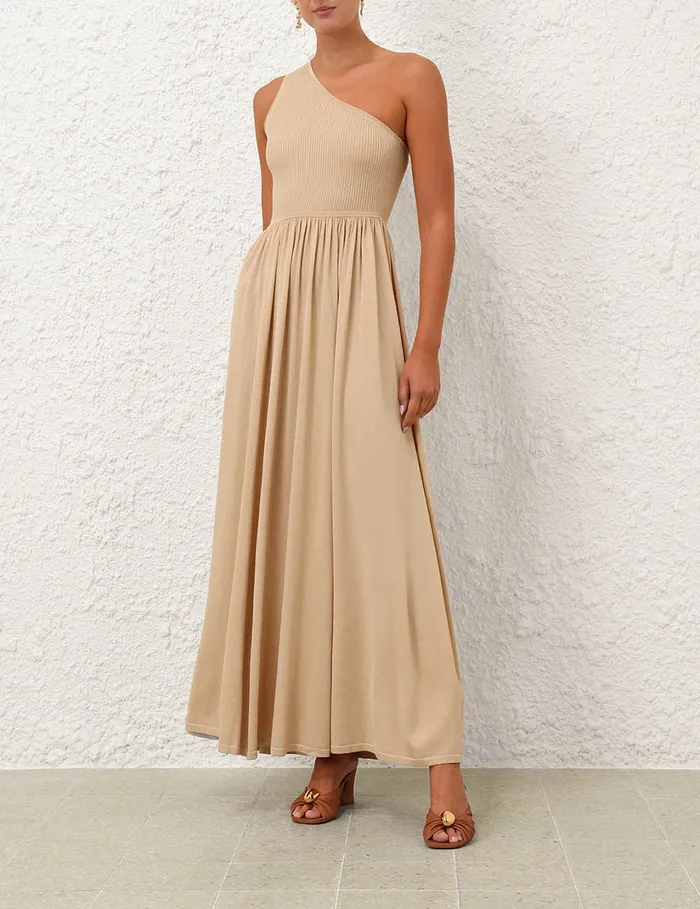 Women Zimmermann Dresses Crush Metallic Asymmetric Maxi Gold