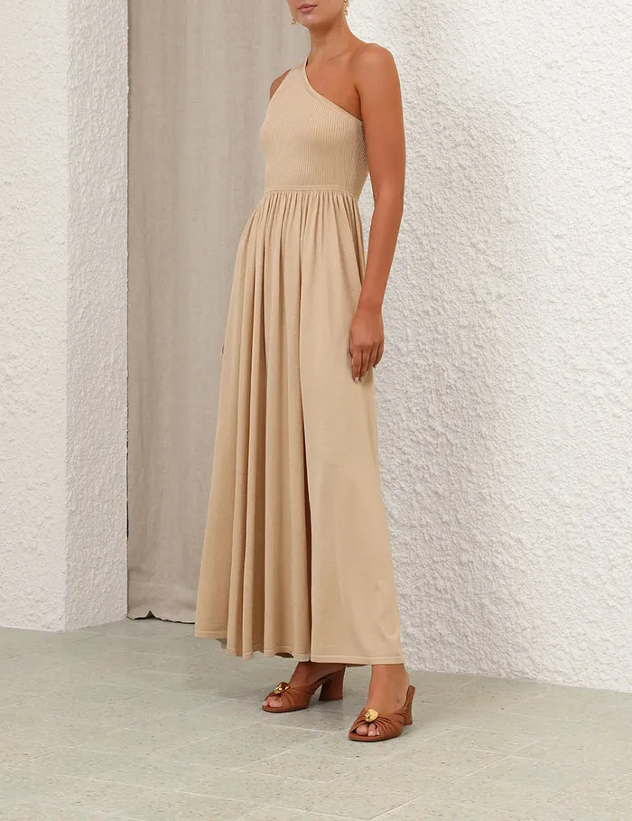 Women Zimmermann Dresses Crush Metallic Asymmetric Maxi Gold