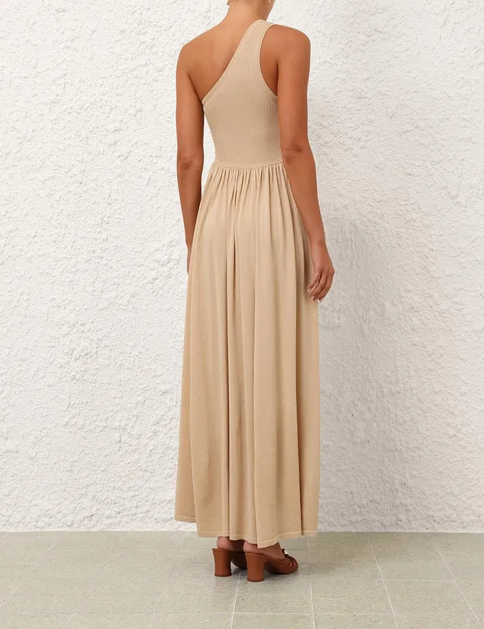 Women Zimmermann Dresses Crush Metallic Asymmetric Maxi Gold