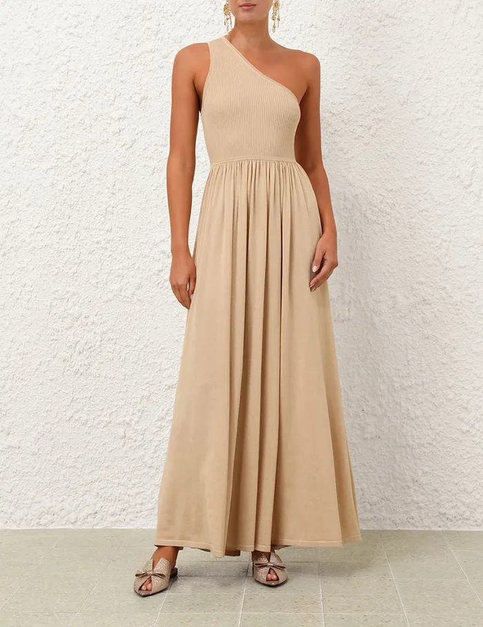 Women Zimmermann Dresses Crush Metallic Asymmetric Maxi Gold