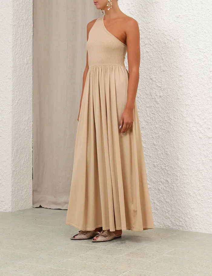 Women Zimmermann Dresses Crush Metallic Asymmetric Maxi Gold