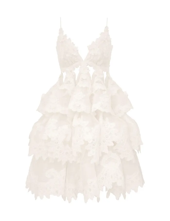 Women Zimmermann Dresses Crush Tiered Lace Dress Ivory