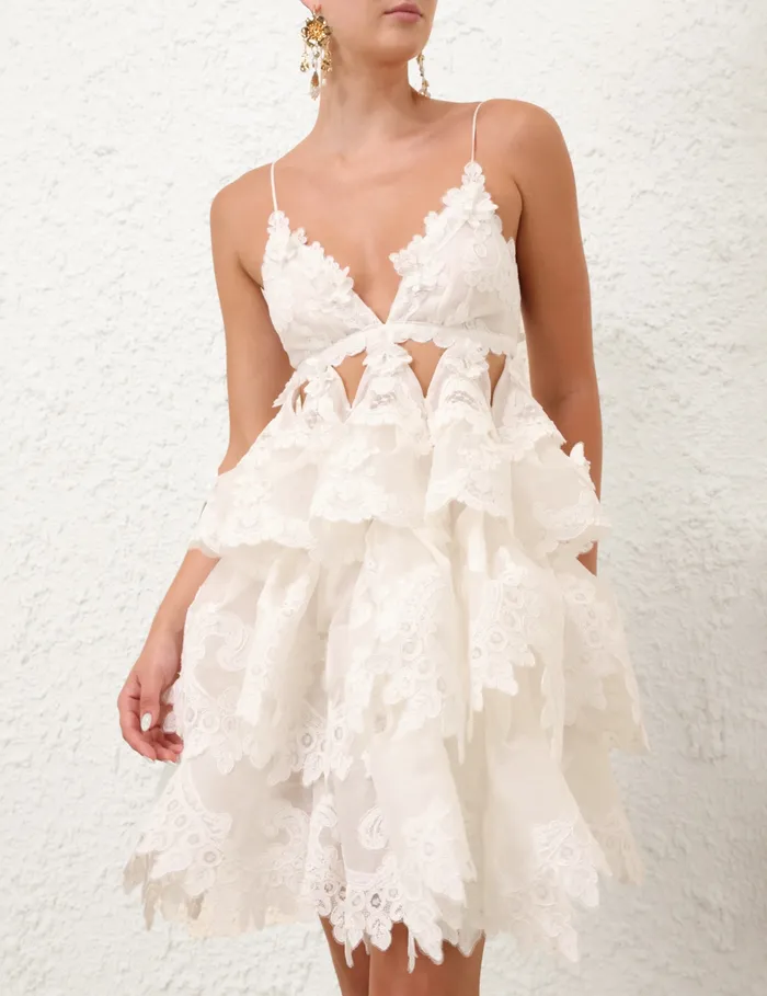 Women Zimmermann Dresses Crush Tiered Lace Dress Ivory