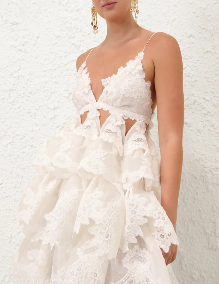 Women Zimmermann Dresses Crush Tiered Lace Dress Ivory